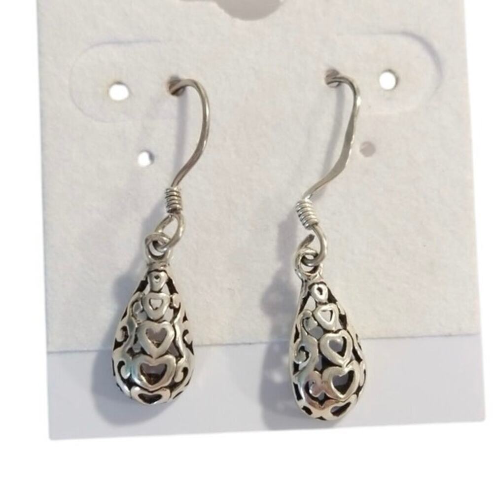 MD 925 Sterling Silver Hearts Dangle Drop Earrings Oval Scroll Hook Signed Lot